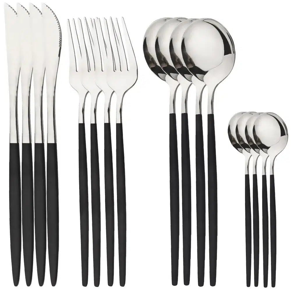 Silver and black cutlery set
