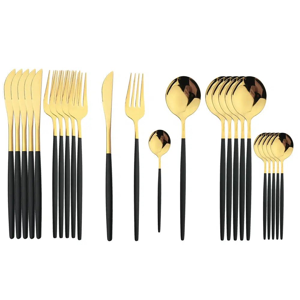 Black and gold dinnerware cutlery set