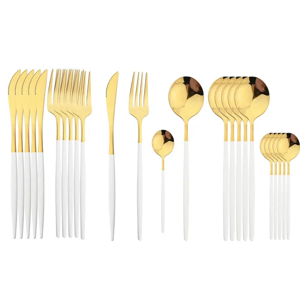 White and gold dinnerware cutlery set
