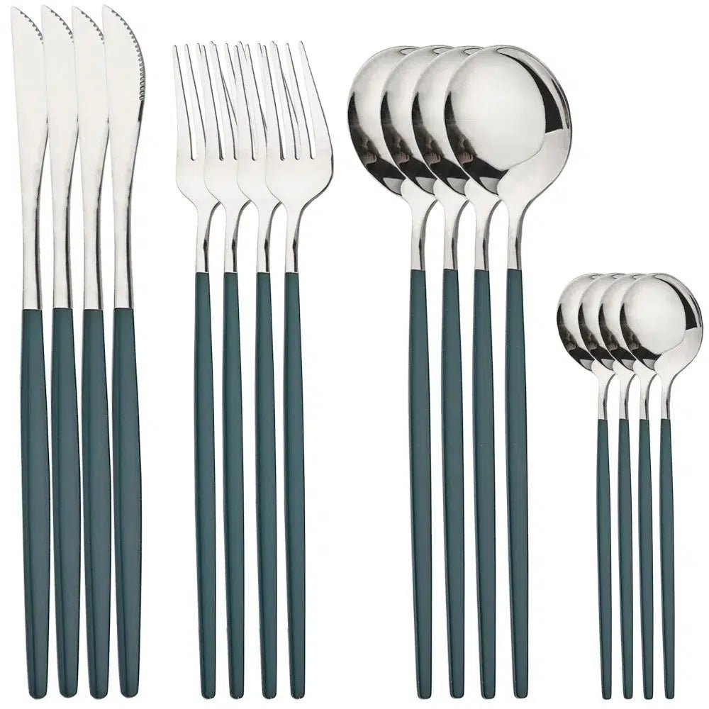 Silver and blue/grey cutlery set