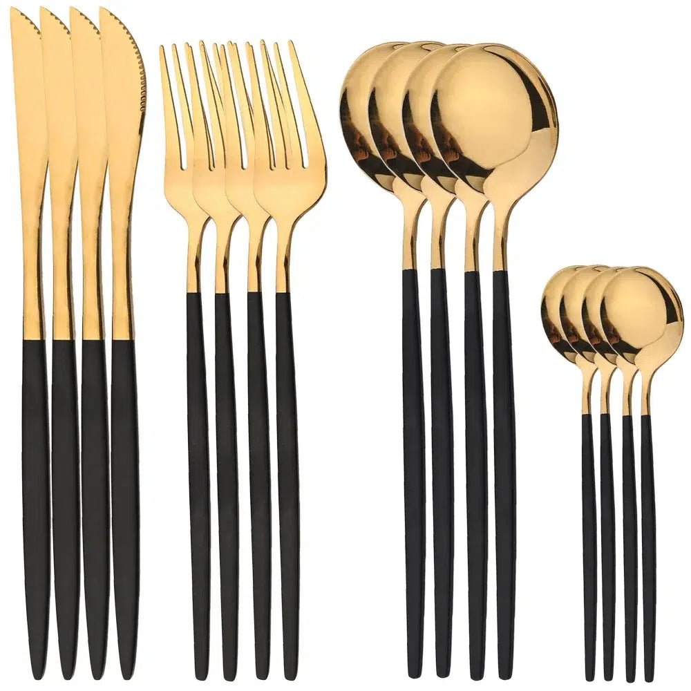 Gold and black cutlery set