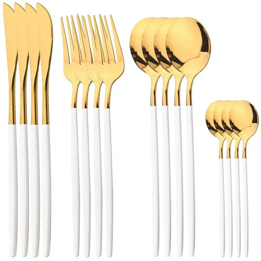 White and gold cutlery set