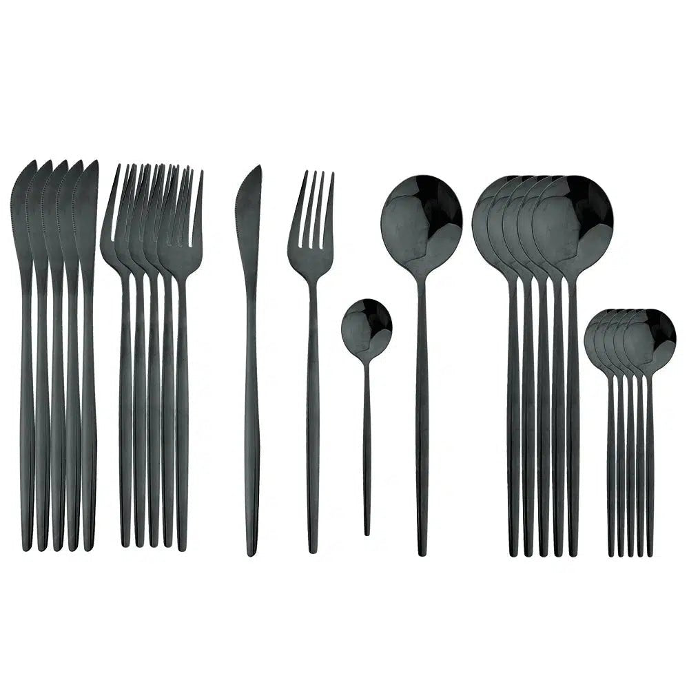 Stainless steel black dinnerware cutlery set